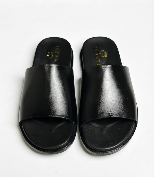 Men's Classic Black Smooth Leather Single-Strap Slide Chapal — Claavi Luxury Collection