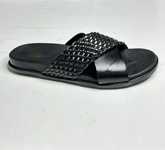 Men's Premium Black Woven Leather Cross-Strap Slide Chapal — Claavi Luxury Collection