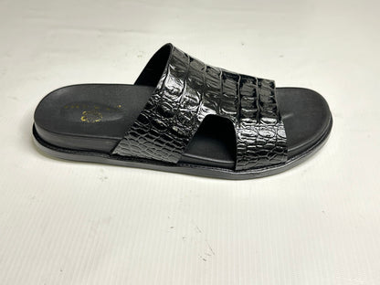 Men's Premium Black Croco-Embossed Leather Single-Strap Slide Chapal