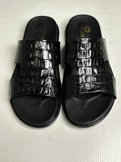 Men's Premium Black Croco-Embossed Leather Single-Strap Slide Chapal