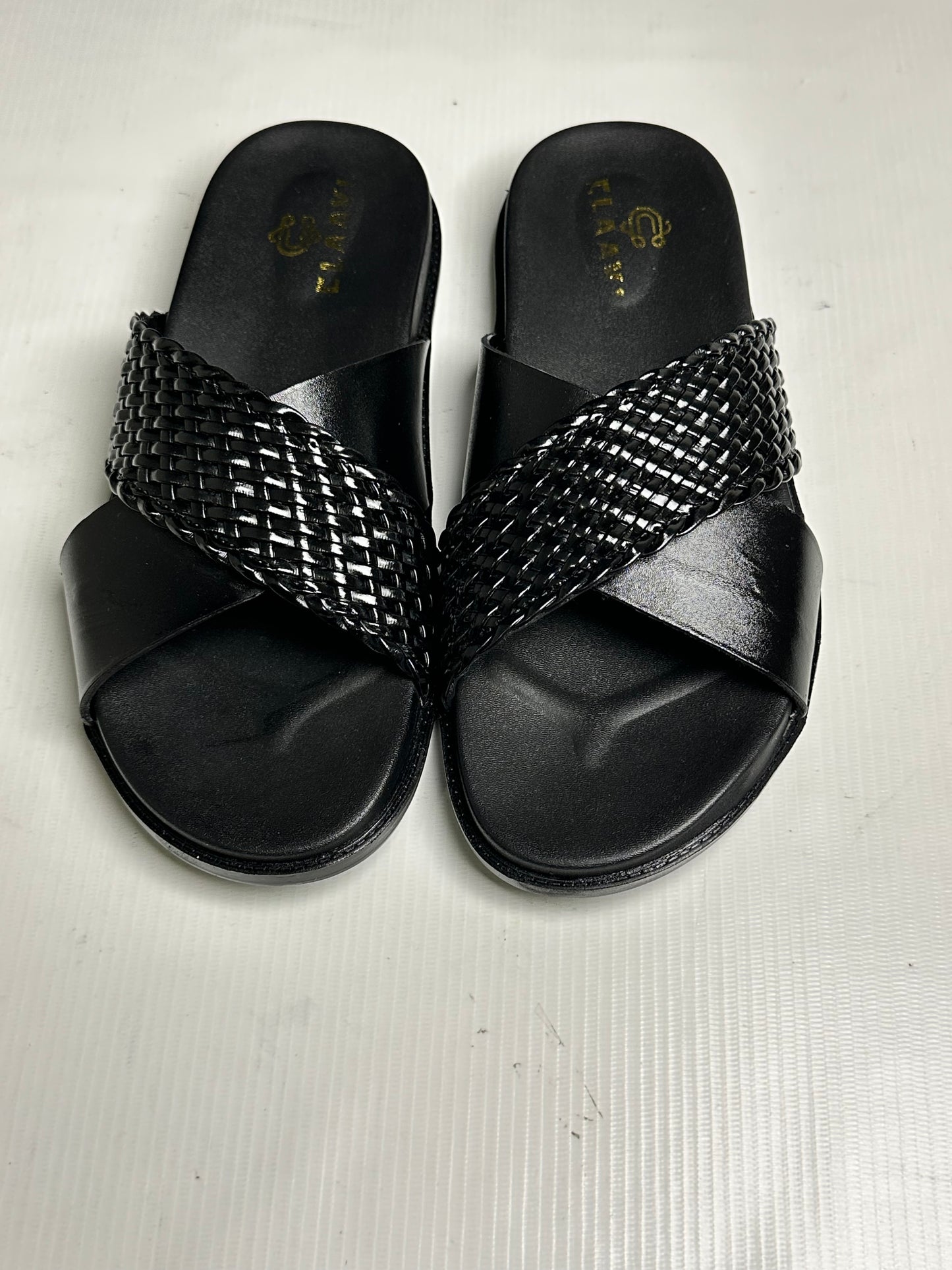 Men's Premium Black Woven Leather Cross-Strap Slide Chapal — Claavi Luxury Collection