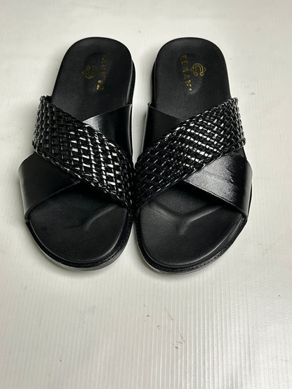 Men's Premium Black Woven Leather Cross-Strap Slide Chapal — Claavi Luxury Collection