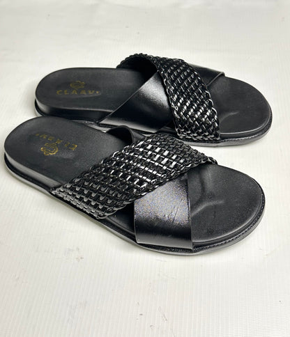 Men's Premium Black Woven Leather Cross-Strap Slide Chapal — Claavi Luxury Collection