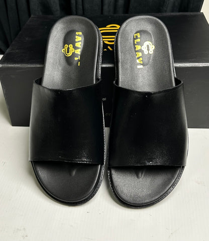 Men's Classic Black Smooth Leather Single-Strap Slide Chapal — Claavi Luxury Collection