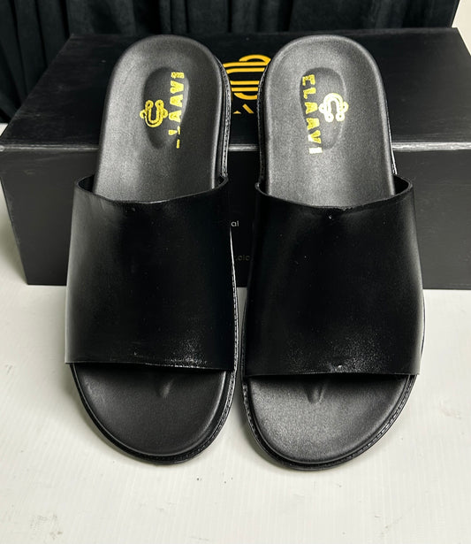 Men's Classic Black Smooth Leather Single-Strap Slide Chapal — Claavi Luxury Collection