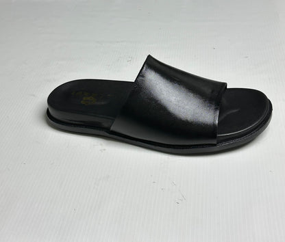 Men's Classic Black Smooth Leather Single-Strap Slide Chapal — Claavi Luxury Collection