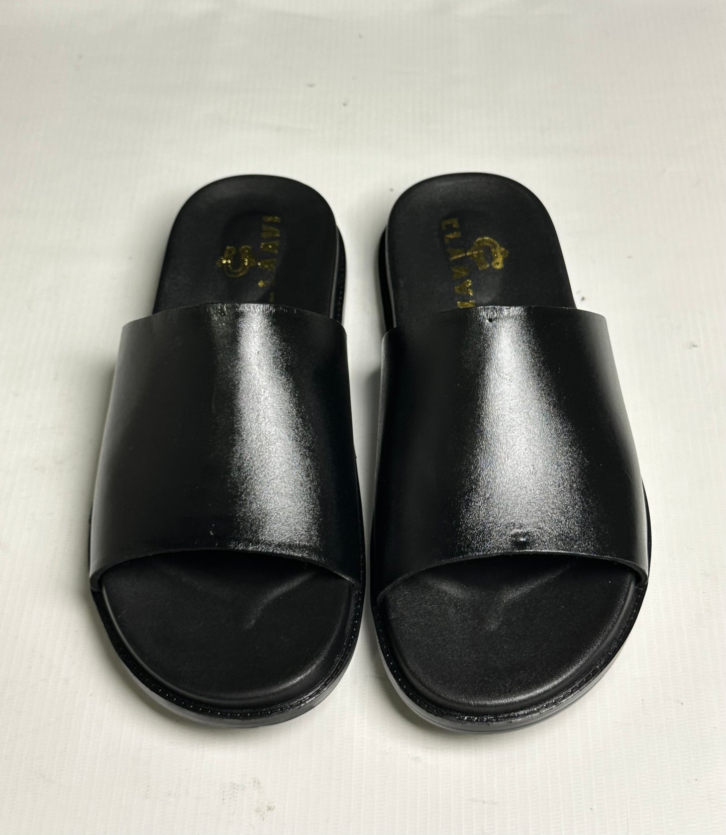 Men's Classic Black Smooth Leather Single-Strap Slide Chapal — Claavi Luxury Collection